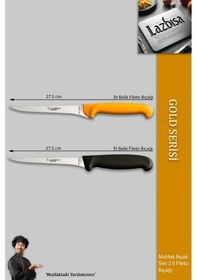 Resim Lazbisa Mtf-057 Gold Incisive Serisi Balık Fileto Bıçağı Et Steak Bıçak Mutfak Bıçak Sarı 