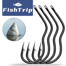 Resim 50 adet FISHTRIP Otomatik Flip Balıkçılık Kancaları - Bass & Sazan için Yüksek Karbon Çelikli Kıvrımlı Saplı Kanca, Siyah Tatlısu Ekipman Aksesuarları, Şık Metalik Bitiş, Dayanıklı Kanca Yapısı, Sazan Balıkçılar İçin 