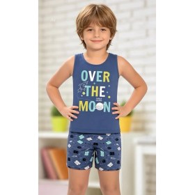 Resim NiCe İç Giyim Erkek Çocuk Uzay Temalı Lacivert Renk Atlet & Şort Yumuşak Pamuklu Penye Trend Pijama Takım 