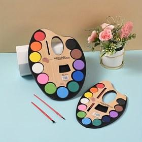 Resim 12 Renkli Sulu Boya Seti Palet ve Fırçayla, Katı Pasta Pigmenti, Yeni Başlayanlar İçin Uygun, Yıkanabilir, Jel Formlu Yaratıcı Sanat Boyama Seti DIY, Çizim ve Karalama İçin - Kutulu Aksesuar Seti 