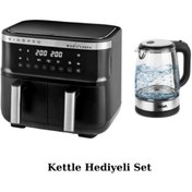 Resim King MagicChef+ 8 LT Çift Hazneli Yağsız Airfryer Fritöz, Inova Cam Kettle Hediyeli Avantaj Set 