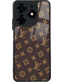 Resim Spoyi Tecno Spark 10 Pro Kahverengi LV Tasarımlı Glossy Telefon Kılıfı 