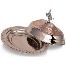 Resim Turna Bakır Hanedan Klasik Kapak Kayık Sunum Tabağı 35 Cm El İşleme Kırmızı Beyaz Turna4425-7 