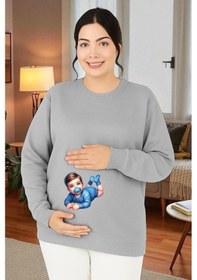 Resim Benroma 3 İplik Penye Baskılı Hamile Sweatshırt 