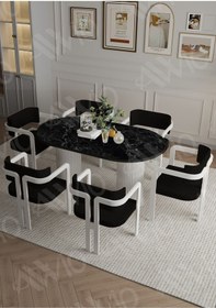 Resim Avvio Romeo Ptt Lake Mdf Ayak 6'lı Tokyo Metal Demonte Sandalye 80x160 Masa Sandalye Takımı Siyah Mermer 
