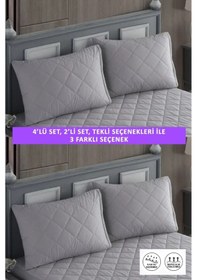 Resim 4 Adet %100 Pamuk Kapitone Fermuarlı Sıvı Geçirmez Renkli Yastık Alezi Yastık Koruyucu Gri 