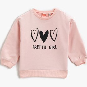 Resim Kız Bebek Kalp Baskılı Sweatshirt Bisiklet Yaka Uzun Kollu Pamuklu 