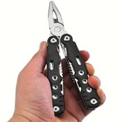 Resim Paslanmaz Çelik Çok Fonksiyonlu Katlanır Pense - Güvenlik Kilidi, Ergonomik Tutuş ile Taşınabilir Manuel Alet, Dış Mekan Kampı için DIY Ev Tamirleri & Hayatta Kalma Setleri, Şık Metalik Yüzey, Sağlam Yapı 