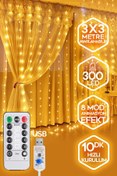 Resim SULED Sl-1034- 300 Ledli 10 Saçaklı Sarı Led Kumandalı 8 Modlu Perde Led Peri Mutfak Işık Dekoratif Lamba 