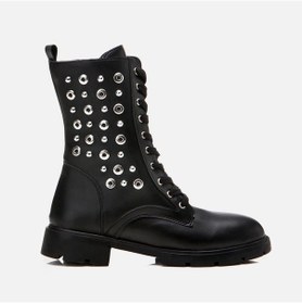 Resim Siyah Kadın Zımbalı Düz Bot Siyah 