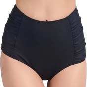 Resim Kadınların beli yüksek siyah kıvrımlı detaylı bikini altları, kadın mayo ve giyim 