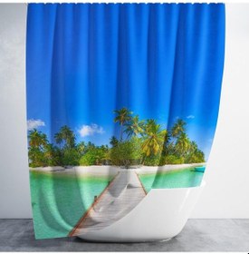 Resim Banyo Perdesi 1x180x200 Tek Kanat Duş Perdesi Halka Hediyeli Duşakabin Perdesi Happiness Çok Renkli 