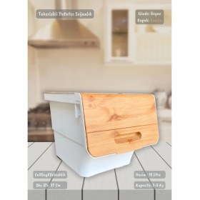 Resim Jet’s Home Tekli Bambu-Beyaz Tekerlekli Patateslik Soğanlık Oyuncak Kutusu Patates Soğan Sepeti Sebzelik 12 Lt 