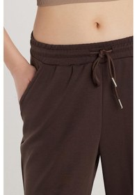Resim Tudors Kadın Modal Kumaş Regular Fit Normal Bel Çift Cep Beli Bağcıklı Kahverengi Eşofman Altı-33588 