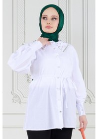 Resim Sevitli Yakası Taş Çakım Tunik-beyaz-3646-beyaz Beyaz 