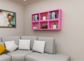 Resim Kitaplık Yan Pembe Renk Duvar Rafı Ikili Takım Pembe 