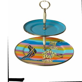 Resim Dedemin Emayeleri Vintage Emaye 2 Katlı Kurabiyelik Cümbüş Ç:30 cm 