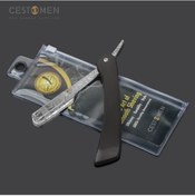 Resim Cestomen Gümüş Paslanmaz Çelik Tek Kenarlı Jilet Siyah Ahşap Saplı Klasik Düz Berber Jileti Erkekler İçin Tıraş 