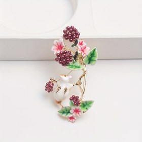 Resim Sevimli Hamster ve Üzüm Ağacı Emaye Pin - El Yapımı Tasarım, Pembe Çiçekler ve Yeşil Yapraklı, Altın Tonlu Metal Broş, Giyim, Çantalar, Ceketler, Aksesuarlar, Zihinsel Aksesuar, Detaylı El Sanatları 