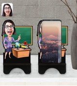 Resim Bk Gift Kişiye Özel Kadın Öğretmen Karikatürlü Ahşap Biblo Telefon Standı-1 