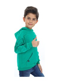 Resim Toontoy Kids Toontoy Erkek Çocuk Relax Fit Kapüşonlu Cepli Reglan Kol Baskılı Sweatshirt - 2 İplik Yeşil 