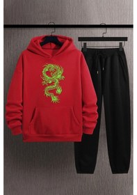 Resim Chinese Dragon Baskılı Eşofman Takımı Kırmızı 