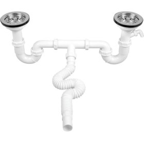 Resim Gama S Çiftli Çöpmak Sifonu Körüklü Derin Taşmasız Çiftli Lavabo Gideri 