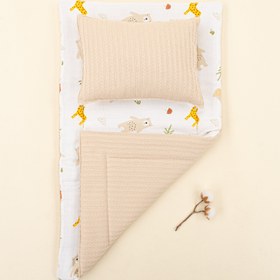 Resim Alt Açma Matı ve Yastık - Çift Taraflı - Sütlü Kahve Örgü - Aslan 