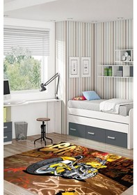 Resim Dijital Baskılı Sarı Motosiklet Desen Dekoratif Yıkanabilir Kaymaz Taban Çocuk Halısı Çok Renkli 