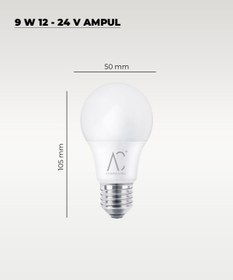 Resim AC AYDINLATMA 9W 12-24V Ampul 6500K - Beyaz Işık - E-27 Duy - 10 ADET 