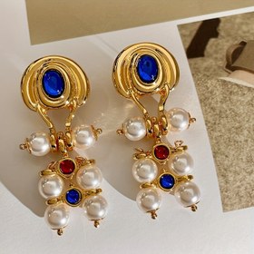 Resim Vintage Kraliyet Stil Geometrik Sarkıt Küpeler, Suni İnci ve Yapay Elmas Aksanları, 14K Altın Kaplama Çinko Alaşımı, Paslanmaz Çelik Direkler, Kadınlar İçin - Günlük Giyim ve Ziyafetler İçin Zarif Damla Küpeler 