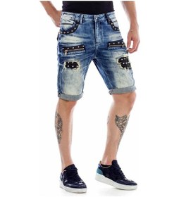 Resim Cipo & Baxx Ck181 Metal Işlemeli Yırtık Yamalı Kot Kapri Şort 001 