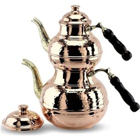 Resim 1,2 Mm Kalın Dövülmüş Bakır Çaydanlık 3 Lt Bakır 