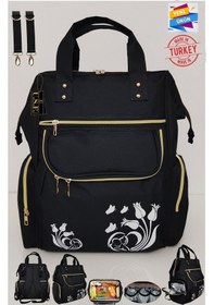 Resim Bebek Bakım Çantası Organizatör Fonksiyonel Lüx Anne Bebek Bakım Sırt Çantası Lal Siyah 