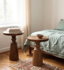 Resim ASELYA HOME Doğal Ahşap 2’li Set Mantar Yan Sehpa Modern Fiskos Zigon Çiçeklik 