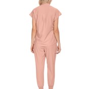 Resim Kadınlar için hazırlanmış hastane ameliyatları, diş klinikleri ve güzellik salonları için tasarlanmış üst ve pantolonlu kadın scrub seti. 