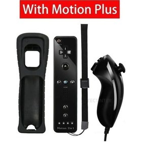 Resim Siyah-kablosuz Bluetooth Gamepad Dahili Motion Plus Uzaktan Kumanda İle Uyumlu Nintendo Wii Denetleyici Nunchuck Seti İle Silikon Kılıf 