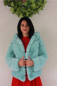 Resim mybg Kadın Bebek Mavisi Yumuşak Dokulu Kürk Ceket 