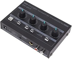 Resim 4 kanallı Stereo kulaklık amplifikatörü, kulaklık amplifikatörü Metal kasa ses kontrolü topuzu bireysel beş düğme kompakt ve taşınabilir stüdyo için 