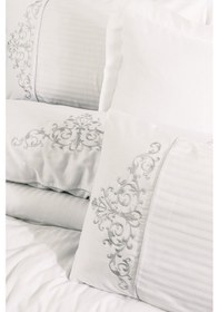 Resim Cotton Box Nakışlı Saten Çift Kişilik Nevresim Takımı Genny Beyaz 