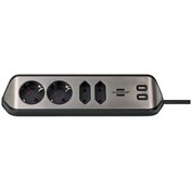 Resim Brennenstuhl Estilo Serisi 4 Soketli 2 USB Şarj Özellikli Mutfak Ve Ofis Köşe Uzatma Gri Priz 