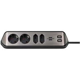 Resim Brennenstuhl Estilo Serisi 4 Soketli 2 USB Şarj Özellikli Mutfak Ve Ofis Köşe Uzatma Gri Priz 