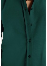 Resim Tudors Kadın Slim Fit Dar Kesim Uzun Kollu Pamuklu Vücuda Oturan Dokulu Yeşil Basic Gömlek-38817 Yeşil 