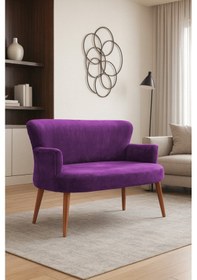 Resim Roma Modern İkili Koltuk - Babyface Kumaş - Kapitonesiz - Ahşap Ceviz Renk Ayak - Mor Mor 