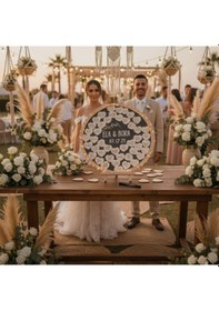 Resim Düğün-nişan- Misafir Hatıra Anı Kutusu-defteri Siyah Mdf Yuvarlak 50 Cm Çapında Şövale Ve Kalem Hediyeli 