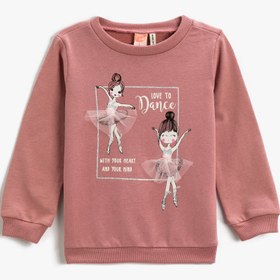 Resim Kız Bebek Baskılı Sweatshirt Bisiklet Yaka Pamuklu 