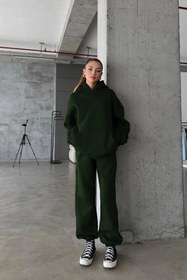 Resim CMZ COLLECTİON Kadın Oversize 3 İplik Polar Sweat Eşofman Takımı - Kapüşonlu Rahat Kalıp (17 Renk Seçeneği) 