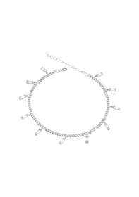 Resim Brezza Lusso Jewelry Diktörtgen Taşlı Sallantılı Gurmet Zincir Gümüş Kadın Ayak Halhal Gümüş 