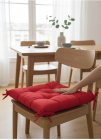 Resim Kırmızı Dekoratif Pofidik Sandalye Minderi 4 Lü Set 40x40 Cm Kırmızı 