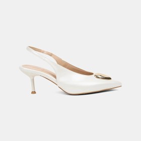 Resim Desa Kadın Beyaz Gold Tokalı Sivri Burun Topuklu Gelin Ayakkabısı 